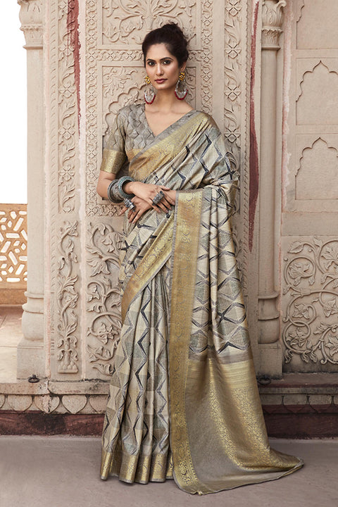 Grey Color Handloom Silk Weaving Work Trendy Saree For Casual or Party Wear(D702)