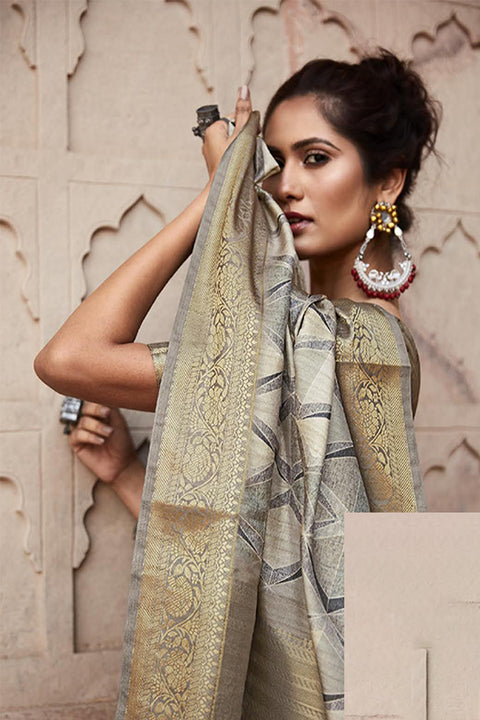 Grey Color Handloom Silk Weaving Work Trendy Saree For Casual or Party Wear(D702)