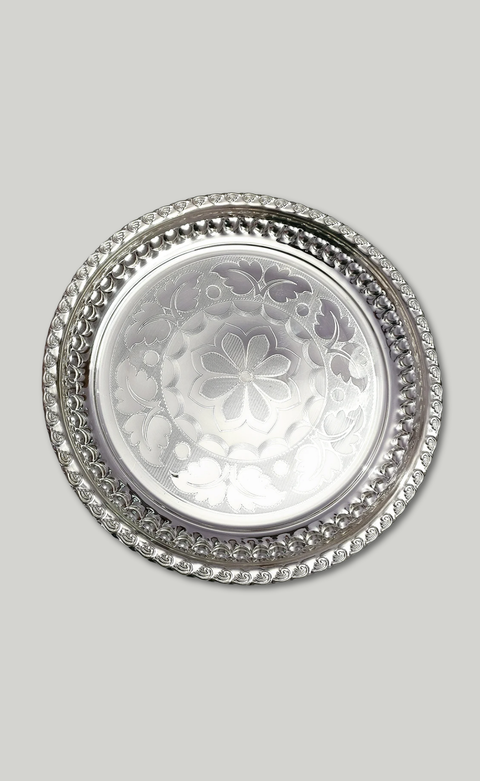 925 Solid Silver 9.25 Inches Designer Plate (Design 14) - PAAIE