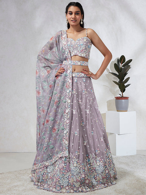 Lavender Multi Color Chiffon Embroidered using Sequins, Thread & Coding Lehenga choli (D398)