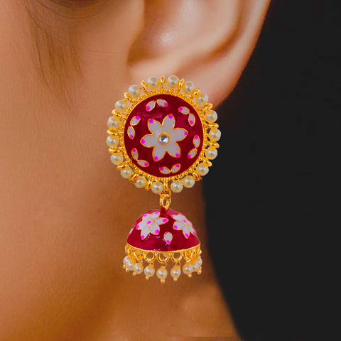 Beautiful Jhumkas with White Floral Designer Studs