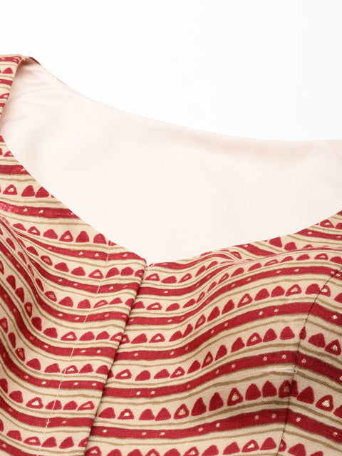 Maroon-Toned Cotton Silk Tribal Pattern Print Readymade Blouse (Design 1643)