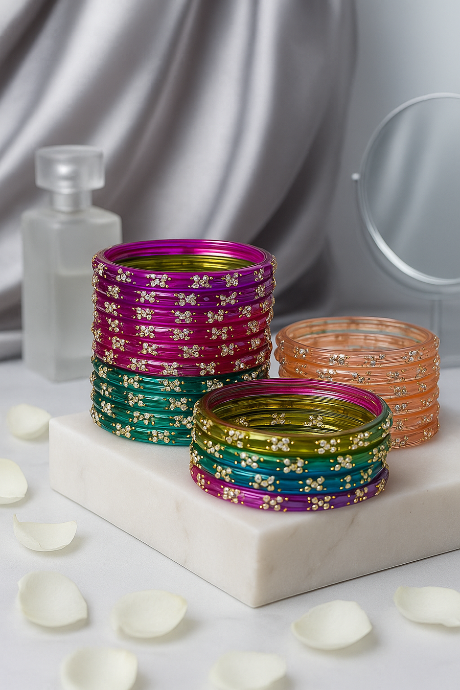 Glass with Zircon Worked Glossy Finished Kada Set Glass Bangles for Women and Girls Stylish Glass Bangles (D102)