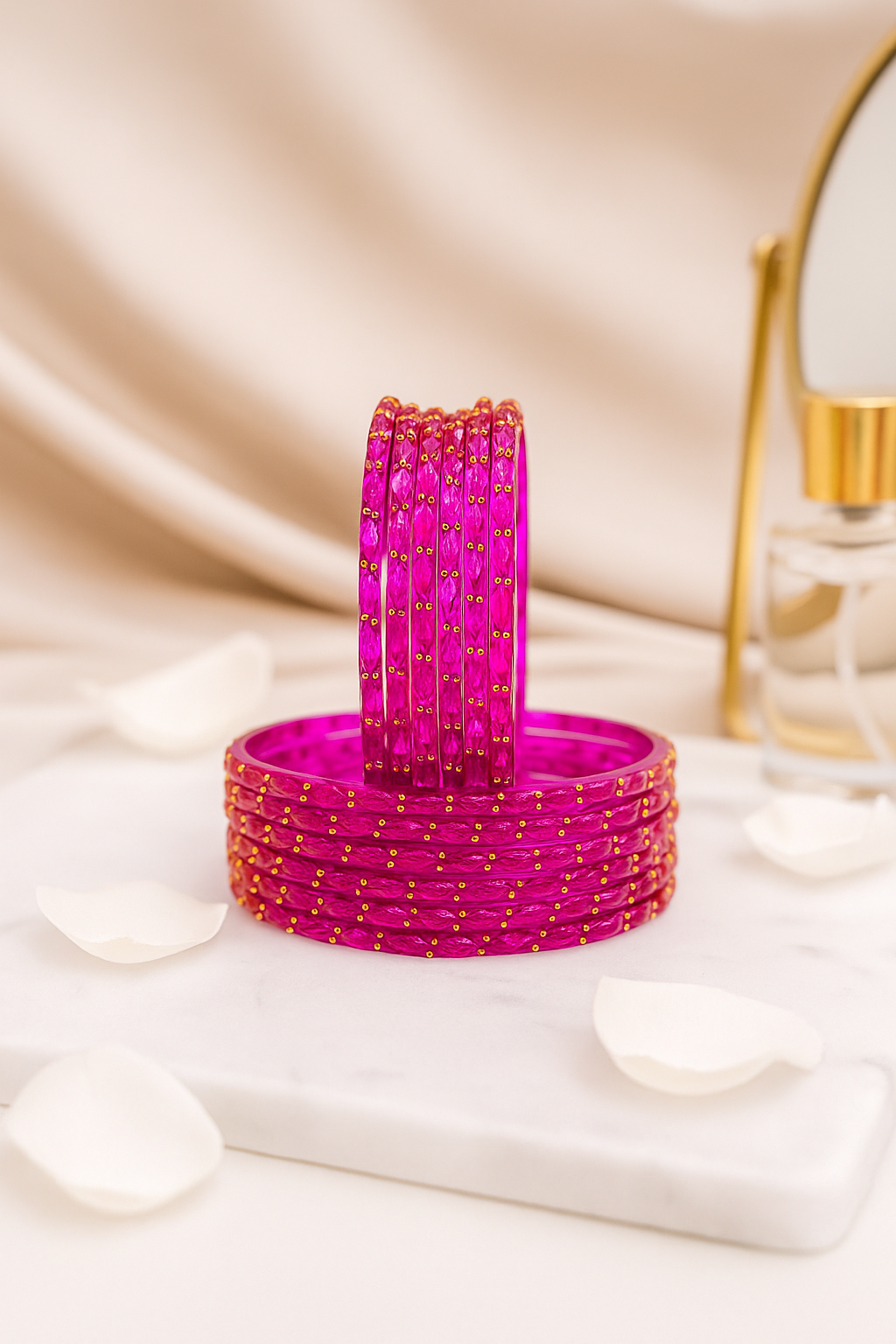 Dark Pink Beaded Bangles - 12 Pc Set @Paaie– PAAIE