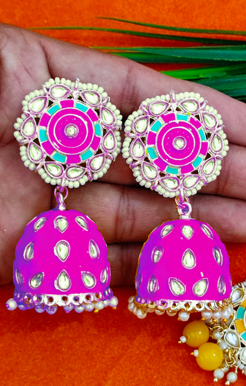 Kundan Studded Jhumka Style Earring With Maangtikka For Girls