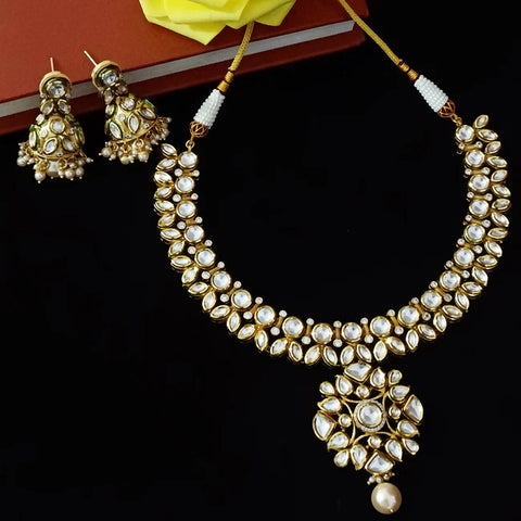 Designer Gold Plated Royal Kundan Necklace with Earrings (D234)