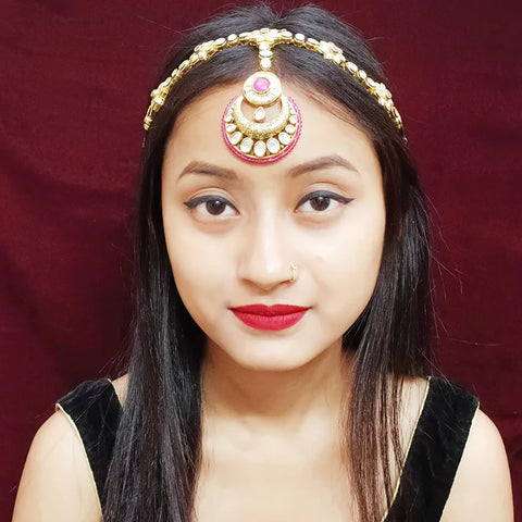 Designer Gold Plated Royal Kundan Sheesh Phool / Matha Patti for Bridal (D20)