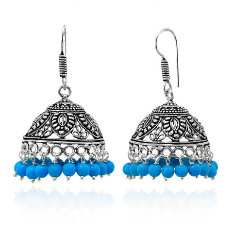 Leafy Designer Jhumki with Hook and beads (E505)