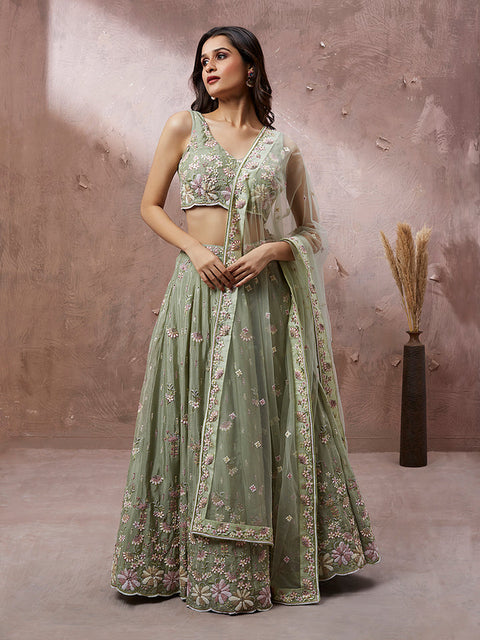 Limegreen Georgette Lehenga