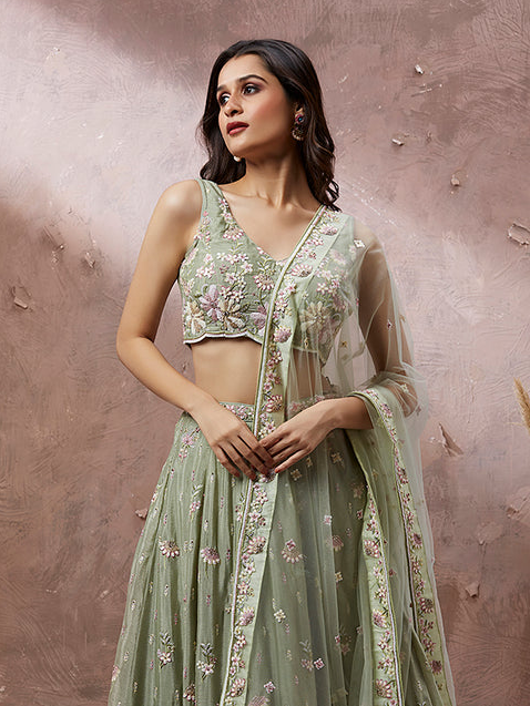 Limegreen Georgette Lehenga
