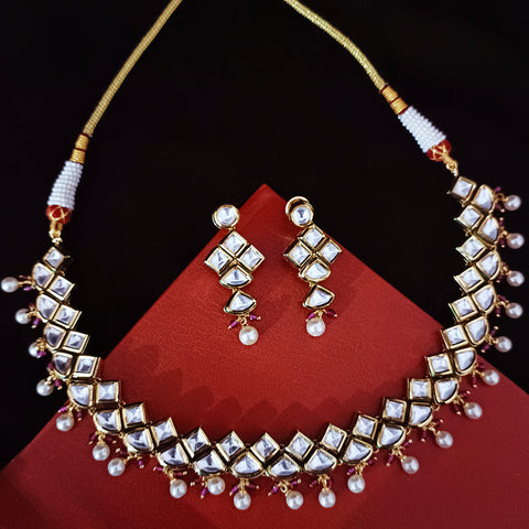 Designer Gold Plated Two Layer Royal Kundan Necklace with Earrings (D276)