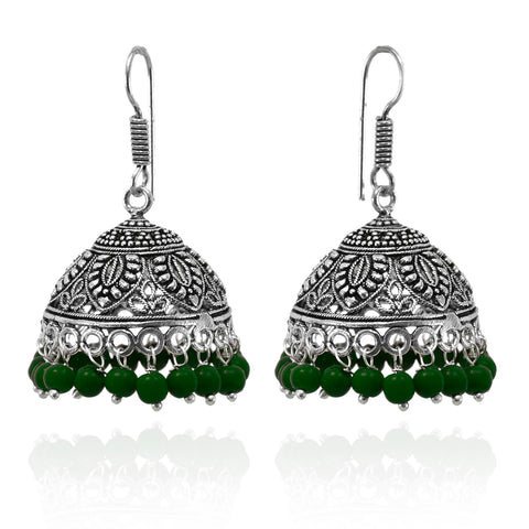 Leafy Designer Jhumki with Hook and beads (E505)