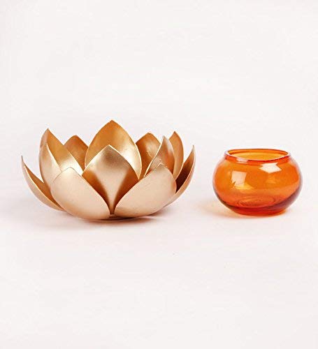 Metal Lotus Candle And Tealight Holder Flower Design Gold In Color (Design 164)