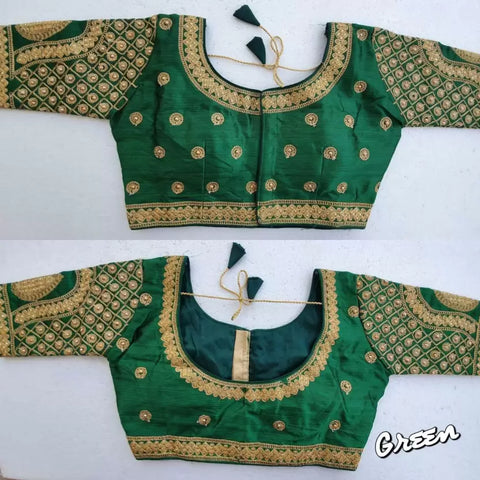Designer Green Color Silk Embroidered Blouse For Wedding & Party Wear (Design 1288)