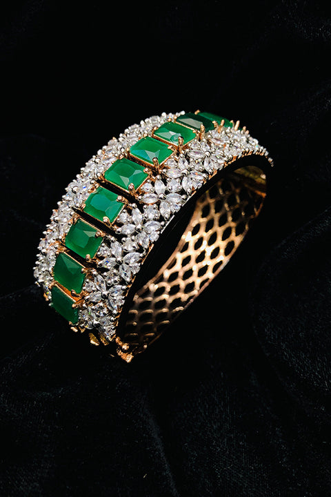 American Diamond & Semi-Precious Green Color Stone Openable Bracelet (D155)