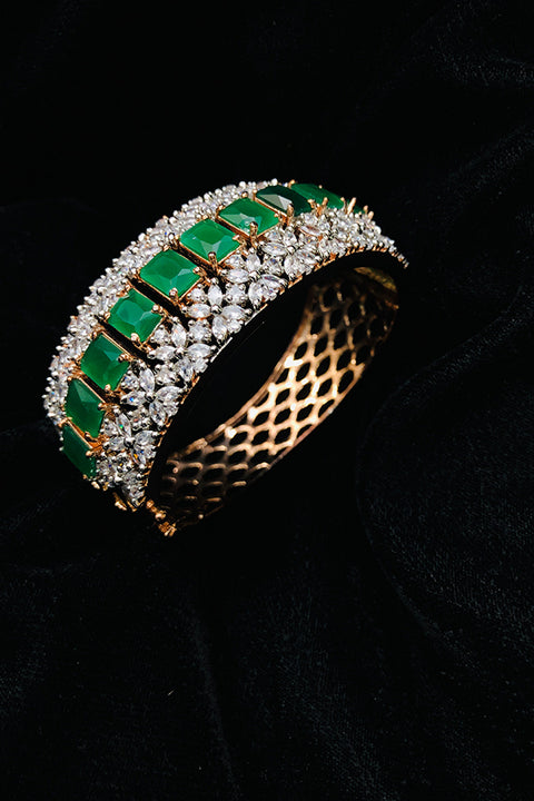 American Diamond & Semi-Precious Green Color Stone Openable Bracelet (D155)