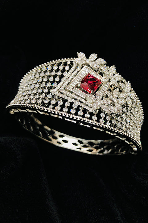 American Diamond & Semi-Precious Red Color Stone Openable Bracelet (D157)