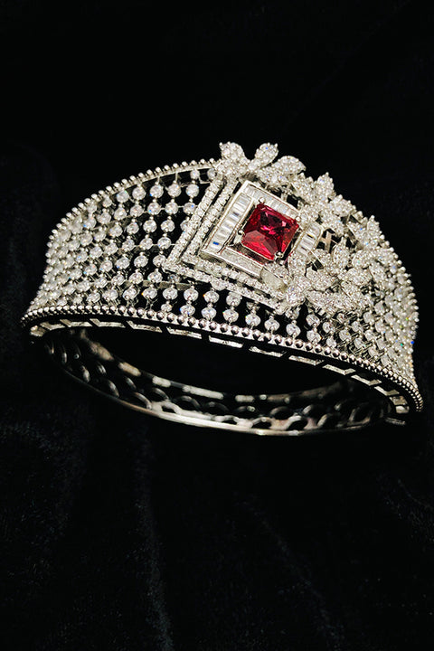 American Diamond & Semi-Precious Red Color Stone Openable Bracelet (D157)