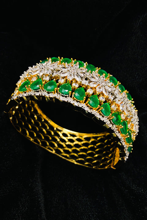 American Diamond & Semi-Precious Green Color Stone Openable Bracelet (D158)