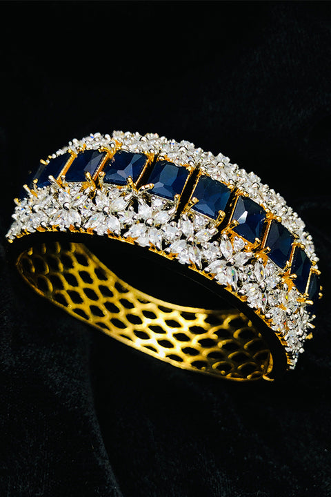 American Diamond & Semi-Precious Blue Color Stone Openable Bracelet (D159)