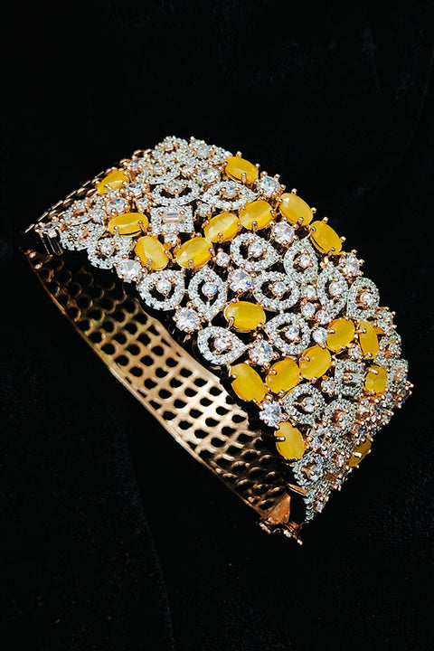 American Diamond & Semi-Precious Yellow Color Stone Openable Bracelet (D163)