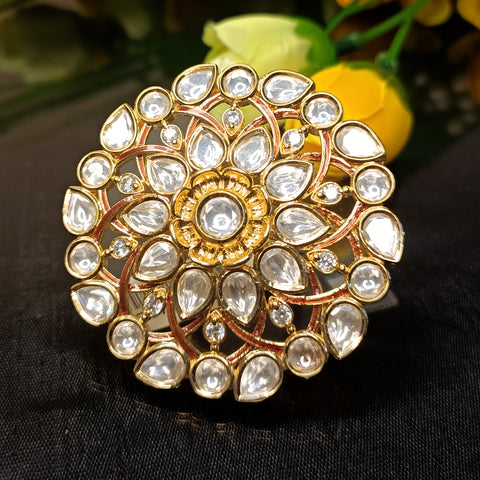 Designer Gold Plated Royal Kundan Beaded Ring (Design 192)