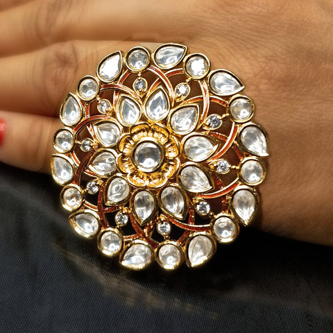 Designer Gold Plated Royal Kundan Beaded Ring (Design 192)