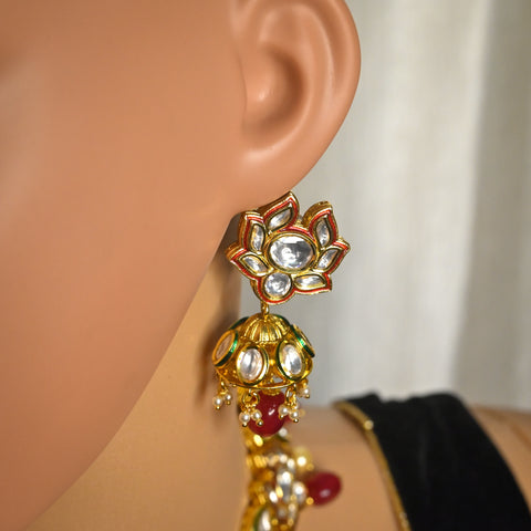Designer Gold Plated Royal Kundan & Ruby Necklace with Earrings (D723)