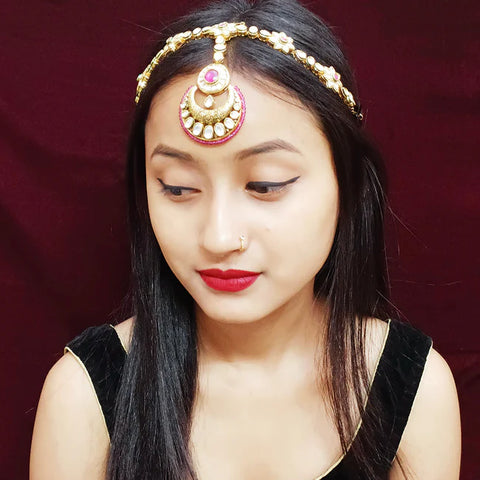 Designer Gold Plated Royal Kundan Sheesh Phool / Matha Patti for Bridal (D20)