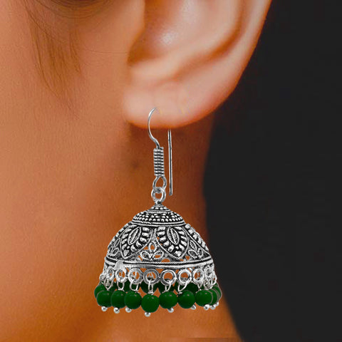 Leafy Designer Jhumki with Hook and beads (E505)