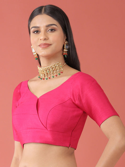 Rani Pink-Toned Pure Silk Plain Readymade Blouse (Design 1645)