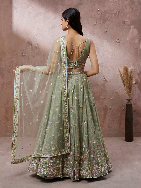 Limegreen Georgette Lehenga