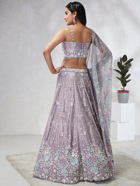 Lavender Multi Color Chiffon Embroidered using Sequins, Thread & Coding Lehenga choli (D398)