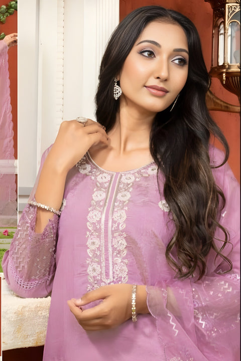 Suit Mauve Pink Colour Silk Sequins Cutdana Work Suit with Pant and Dupatta For Party Wear (D1821)
