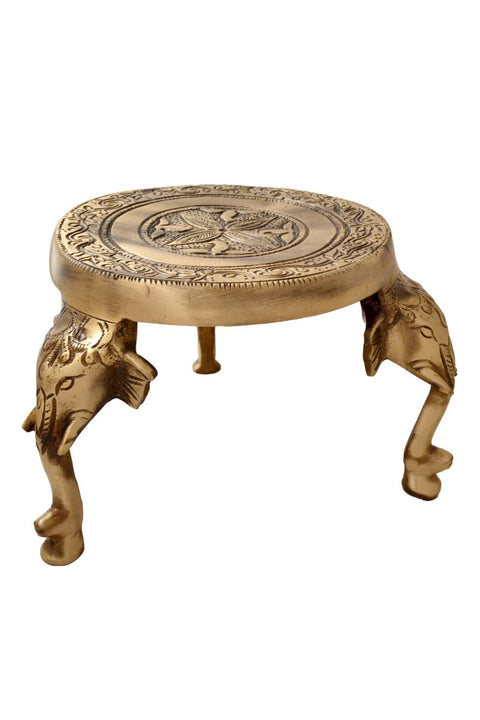 Brass Elephant Pillars Design Pooja Chowki, Brass Pooja Chowki for Home Temple, Chowki for God (Design 49)