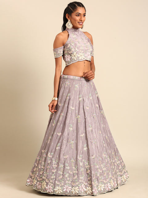 Mauve Pure Georgette Sequins with heavy Zarkan embroidery Lehenga choli & Dupatta (D861)