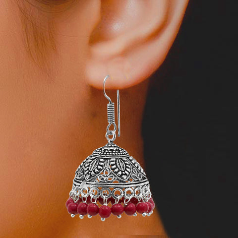 Leafy Designer Jhumki with Hook and beads (E505)