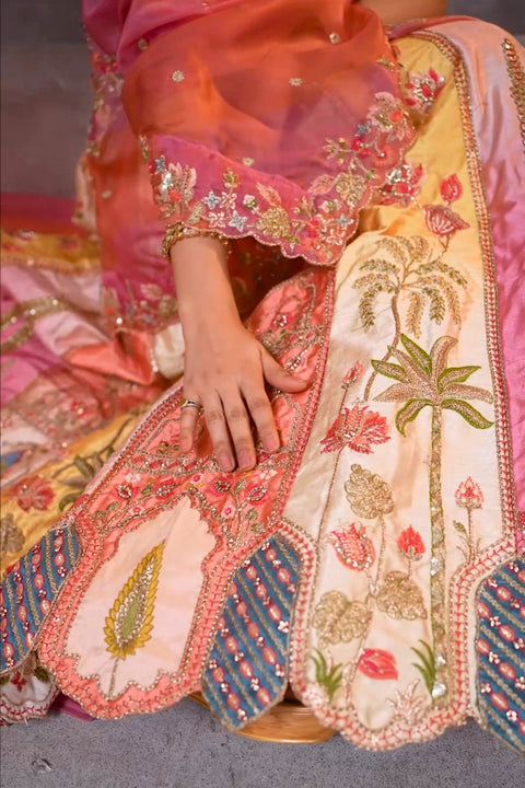Pretty Pink Silk Intricate Paisley Motifs Traditional Embroidered Wedding Lehenga (D695)