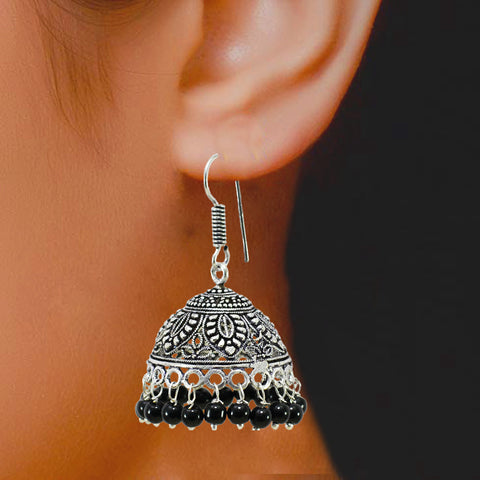 Leafy Designer Jhumki with Hook and beads (E505)