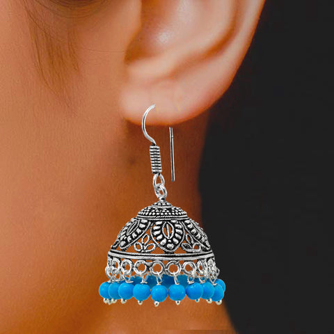 Leafy Designer Jhumki with Hook and beads (E505)