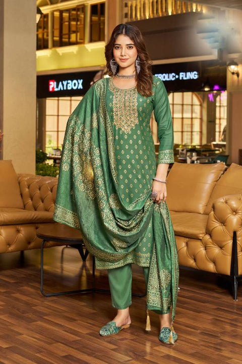 Green Color Rayon Readymade Pant Style Suit with Dupatta (D1049)