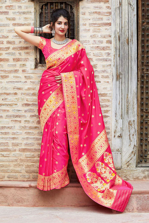 Banarasi Super Soft Silk Designer Rani Pink Color Saree - PAAIE