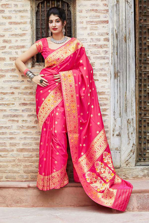 Banarasi Super Soft Silk Designer Rani Pink Color Saree - PAAIE