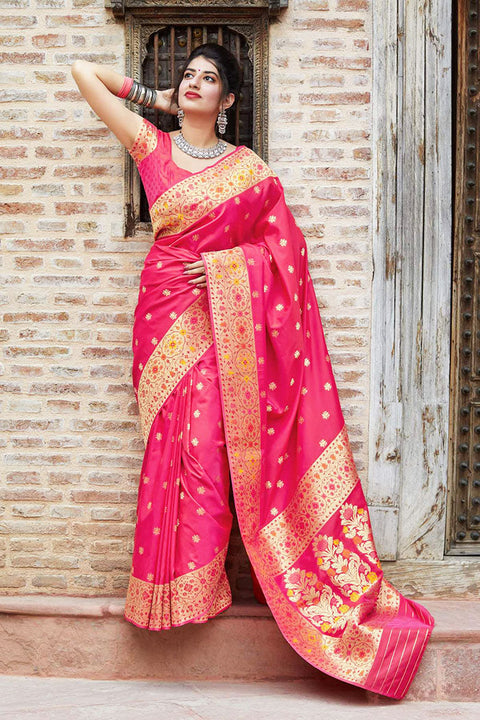 Banarasi Super Soft Silk Designer Rani Pink Color Saree - PAAIE