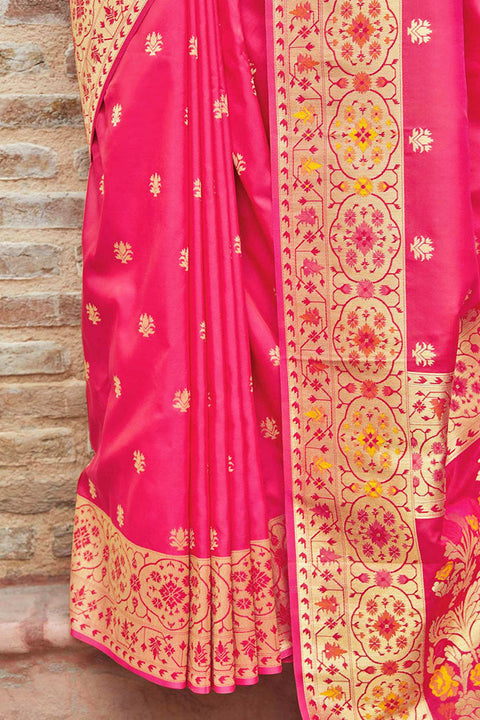 Banarasi Super Soft Silk Designer Rani Pink Color Saree - PAAIE