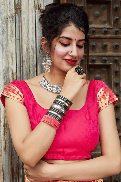 Banarasi Super Soft Silk Designer Rani Pink Color Saree - PAAIE