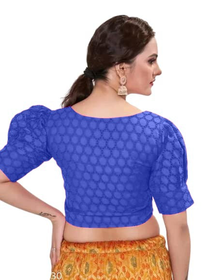 Blue Color Women's Casual Pure Cotton Readymade Designer Saree Blouse (Design 1058)