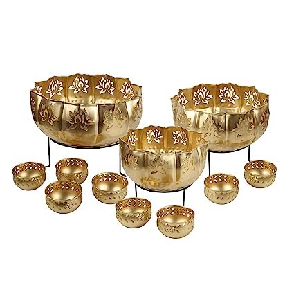Handicrafts Accessorries Lotus Urli Bowl With Stand For Home Decor Decorative Bowl For Floating Flowers And Candles Center Table (Design 160)