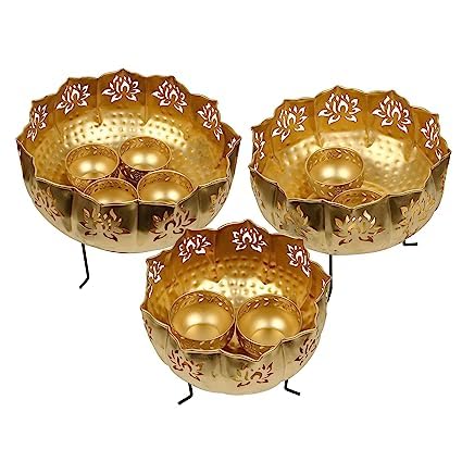 Handicrafts Accessorries Lotus Urli Bowl With Stand For Home Decor Decorative Bowl For Floating Flowers And Candles Center Table (Design 160)