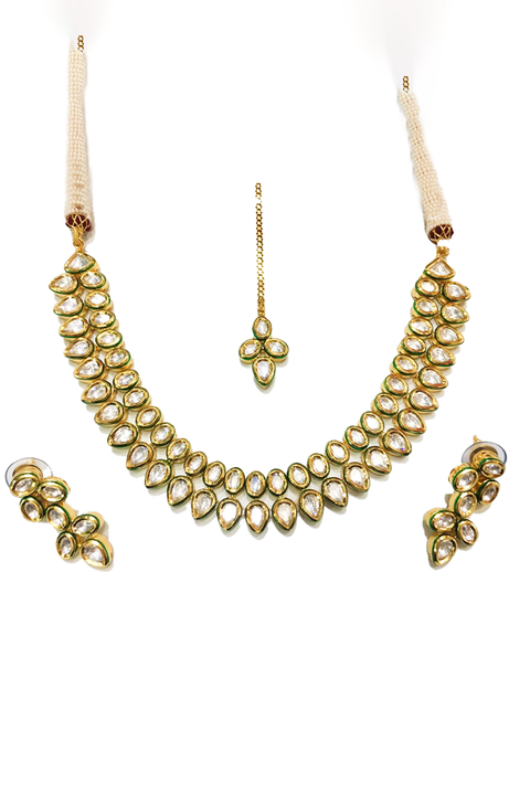 Stunning Double Line Gold Plated Kundan Set